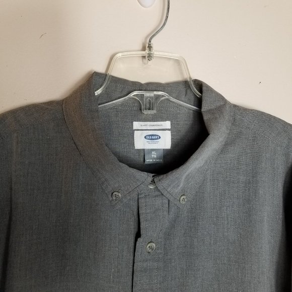Old Navy Shirt Mens Size XL X-Large Gray Slim Fit Button Down Long Sleeve - Picture 3 of 9